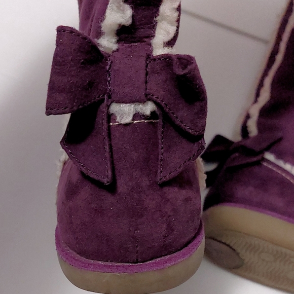 Lands End Kids Girls Purple Suede Zip Flat Heel Bow Tall Boots Size 5 - Picture 4 of 7